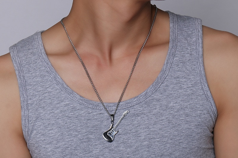 Mannen Ketting Ketting muziekinstrumenten Kettingen Gitaar Hangers Voor Man Trendy Roestvrij Stalen Sieraden