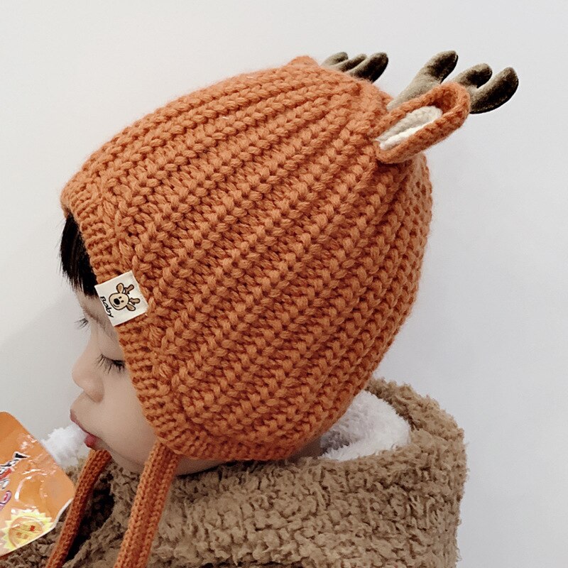 Baby Boys Girls Reindeer Beanie Hat Kids Christmas Hats Knit Cap Elk Horn Winter Hat