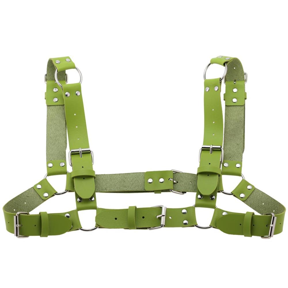 KMVEXO Degli Uomini Delle Donne Sexy Punk Chest Harness Regolabile Gabbia Catena Corpo In Metallo DELL'UNITÀ di elaborazione di Cuoio Del Choker Dichiarazione Della Collana Del Partito Clubwear: Green