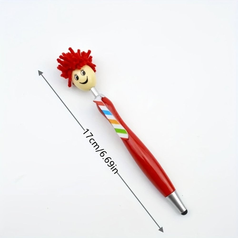 Estantes de cabeza de fregona de pelo de felpa, bolígrafos con pintura, expresión Facial, bolígrafos con forma de muñeca de dibujos animados, cara sonriente colorida