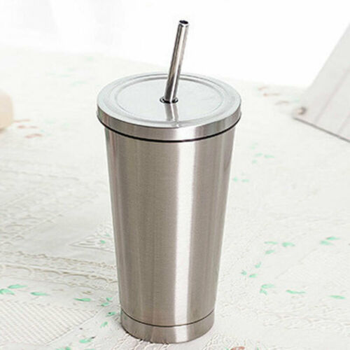 Kaffekopp rustfritt stål krus reise tumbler kaffekopp med drikk halm bærbar