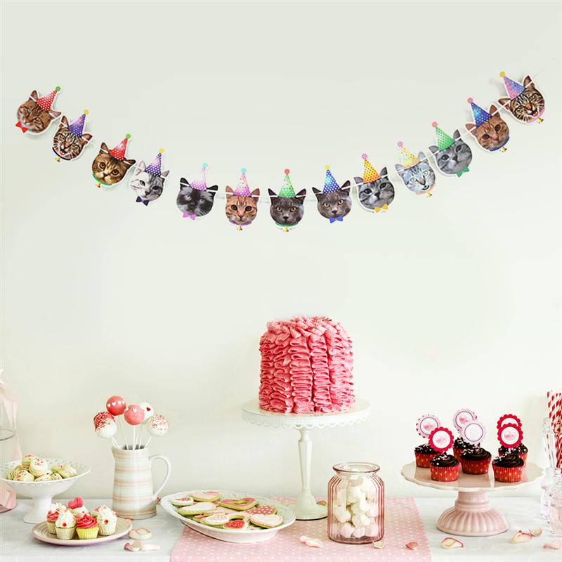 2pcs Cute Cat Banner Decor Animal Party Banner Ornament Theme Party Banner