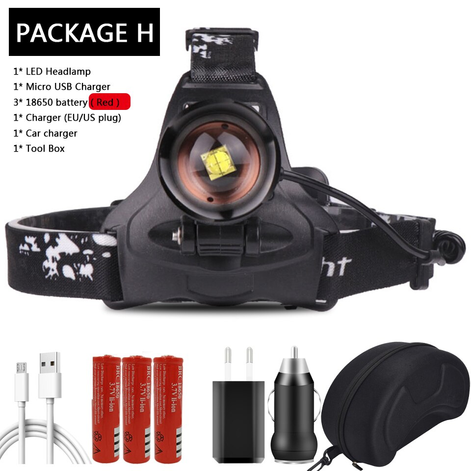 Super XHP180 Most Powerful Led Headlamp XHP160 High Power Led Headlight 18650 Rechargeable Head flashlight Usb Fishing Head Lamp: Package H / XHP180