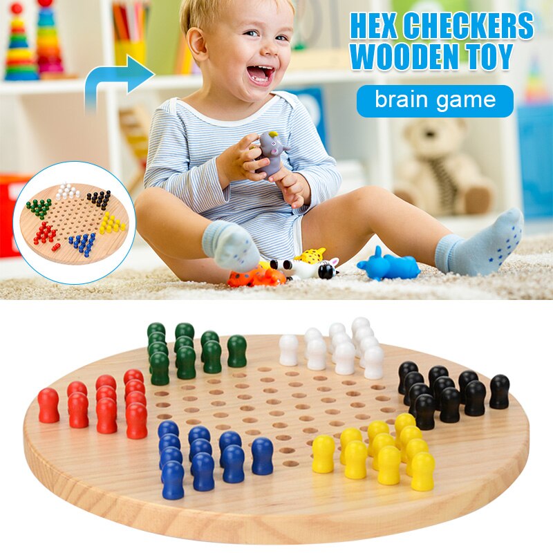 Wooden Chinese Checkers Board Game 60 Traditional Pegs for Adults Kids 6 Players AN88