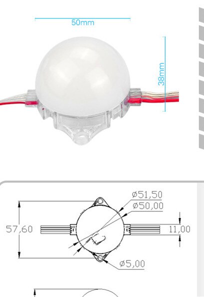 20pcs/string 50mm 24V P9883 LED addressable rgb pixel module,IP68,1.68W;Dual-signal wires