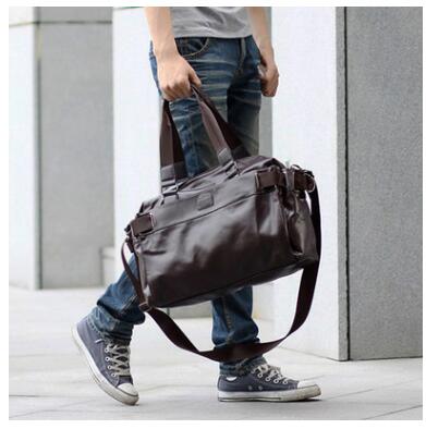 Bolso de hombro de gran capacidad para hombre, bolsa de viaje de cuero PU, bandolera para adolescentes, de negocios