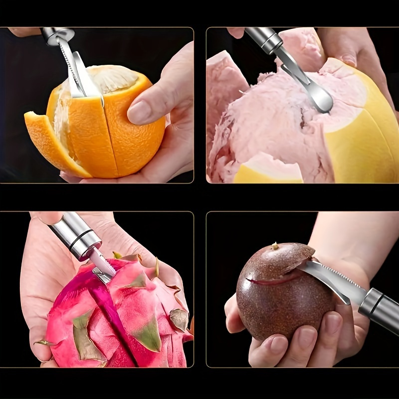 Pelador de naranjas de acero inoxidable con asa, pelado fácil de cítricos y limón, utensilio de cocina para frutas y verduras