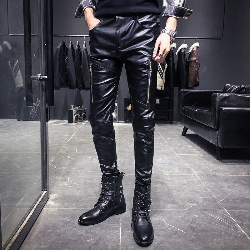 Pantalon en cuir homme | Automne et hiver, pieds Slim, Plus velours épais, coupe-vent , Hip Hop Fan Car, pantalons
