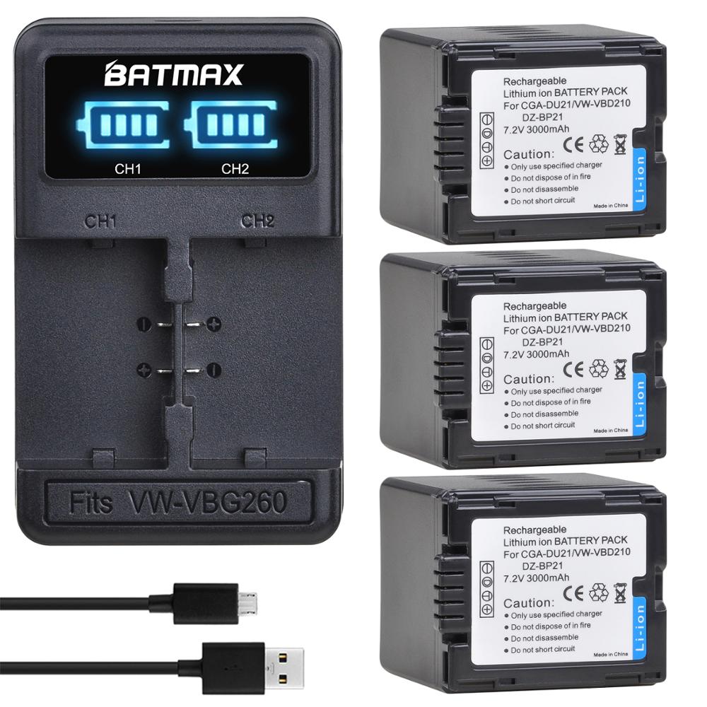 BatmaxCGA-DU21 VW-VBD210 3000mAh Battery for Panasonic CGR-DU06 DU07 NV-GS10 CGA-DU12 CGA-DU14 CGA-DU21 GS100K GS17E PV-GS65
