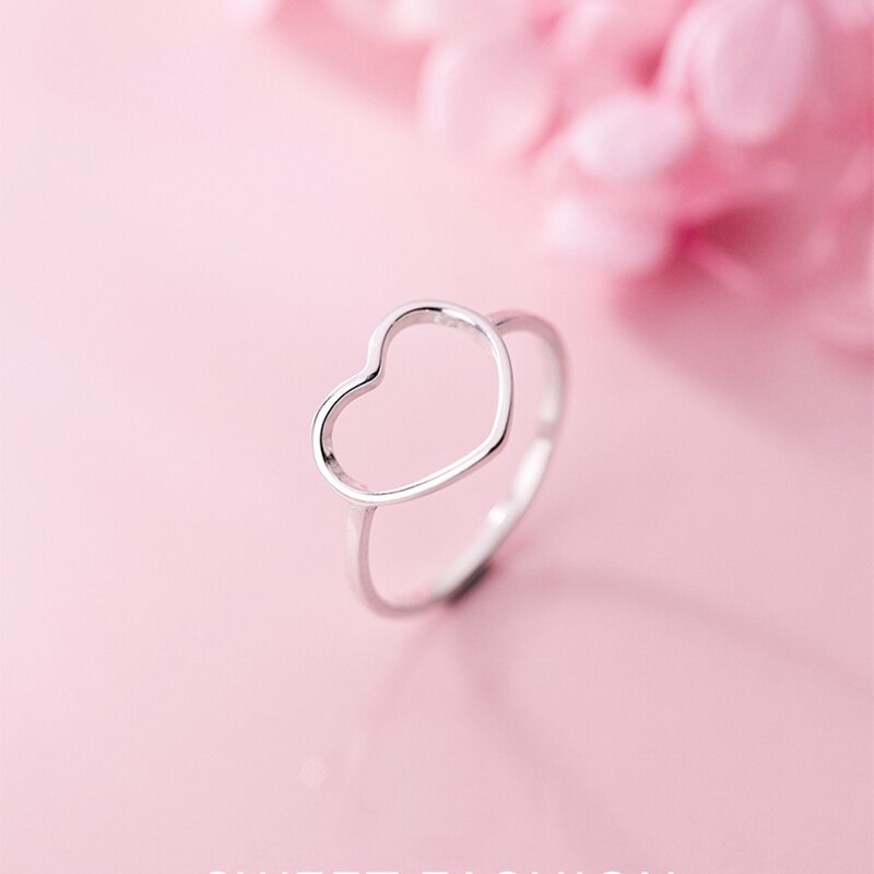 Anillo minimalista de Plata de Ley 925 auténtica para mujer, corazón hueco para boda, joyería de , bonito de San Valentín