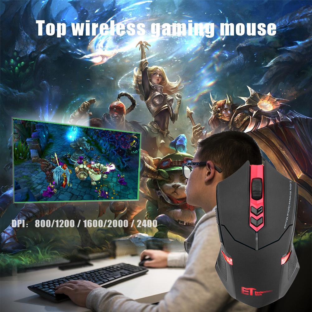 ET X-08 2000DPI Adjustable 2.4G Wireless Gaming Mouse Red 800/1200/1600/2000/2400 DPI levels Game Mouse