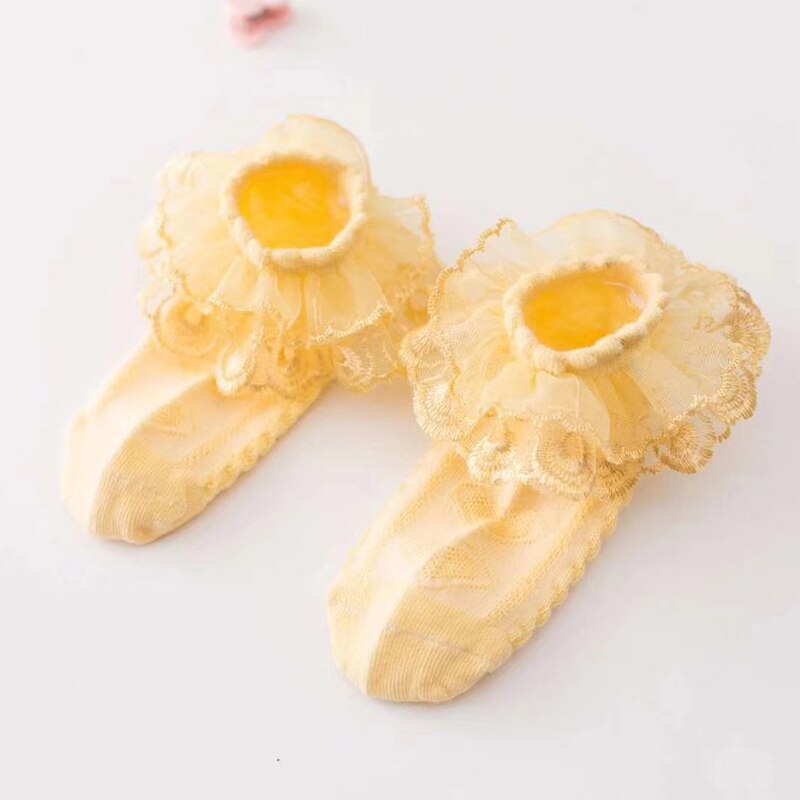 Arrivals Baby Girls Beautiful Princess Lace Socks Noble orange yellow color lace socks for kid girls 2-8 Years