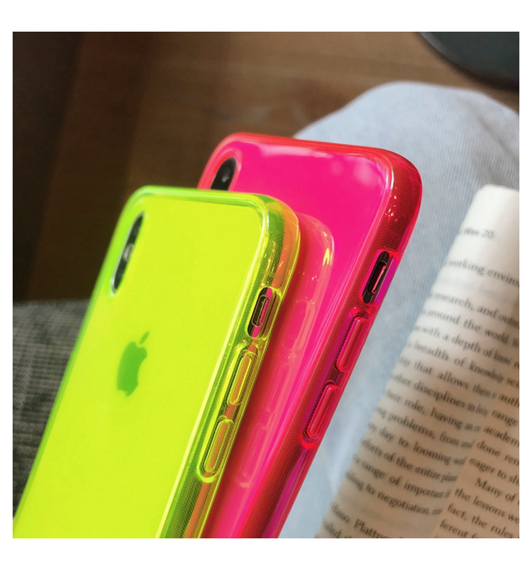 Fluorescent Yellow Phone Case For iphone 11 Pro Max XR X XS Max 7 8 plus Back Cover luxury Couple Transparent Soft Cases