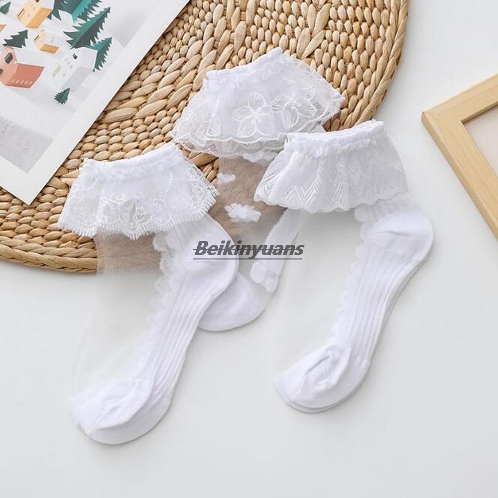 Sommer Kinder&#39;s Socken Mädchen Spitze Socken Prinzessin Gittergewebe Glas die Seide Strümpfe Mädchen Weiß Socken