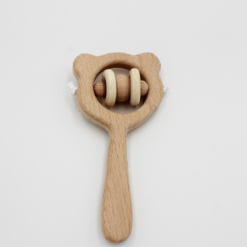 1Pc Beech Wooden Rattle Teethers Baby Chew Toys Baby Products Food Grade Wood Handmade Baby Rattles DIY Accessories Baby Toys