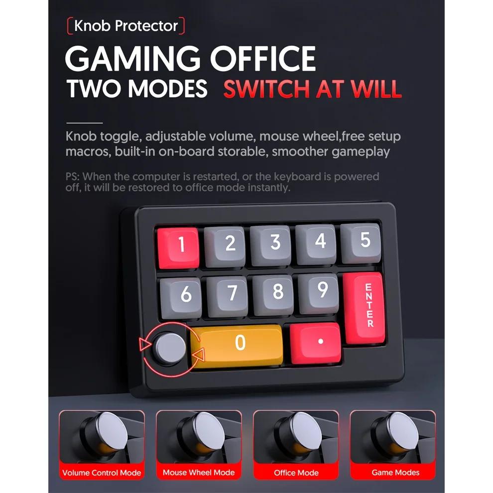 12 Tasten USB-kabelgebundene mechanische Tastatur, Multifunktionsknopf RGB-LED-Tastatur mit Hintergrundbeleuchtung, Makrounterstützung für einhändige Spielen-Tastatur