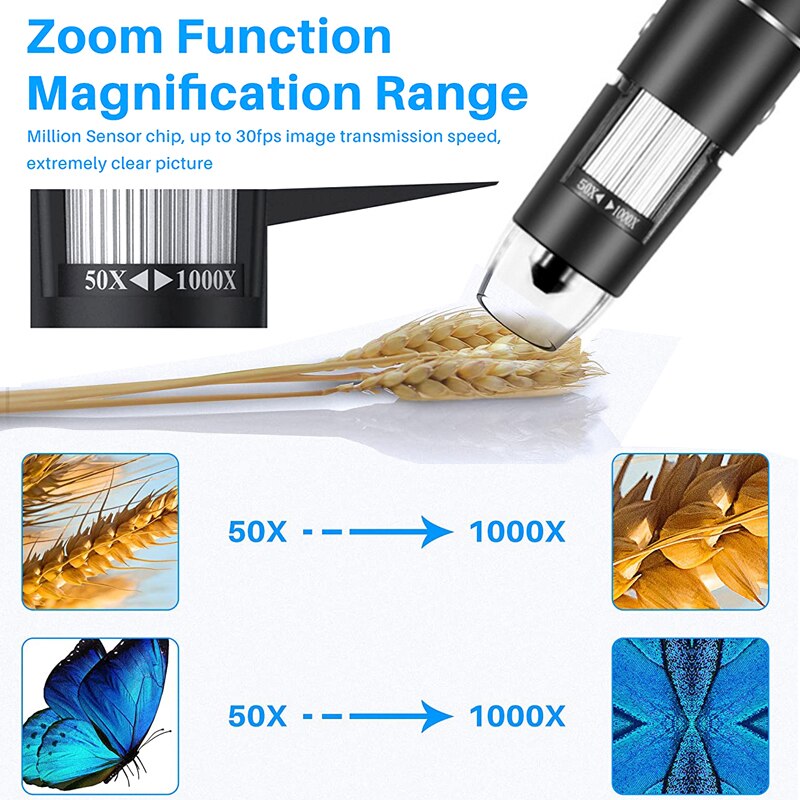 1600X Wifi Microscope Handheld Portable Digital Microscope USB Interface Electron Microscopes 8 LEDs Bracket for Android IOS