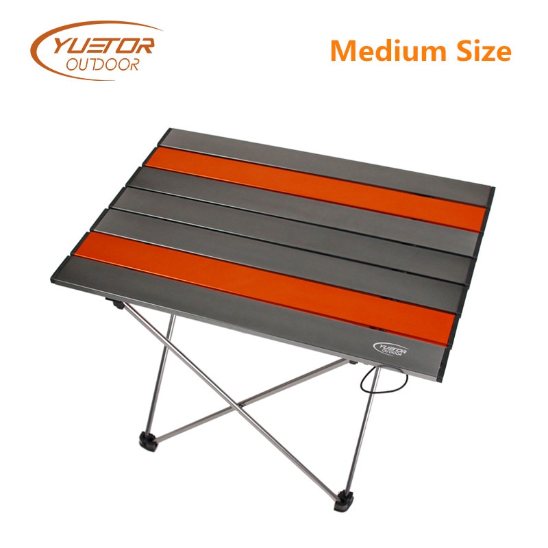 YUETOR exterior tamaño mediano Ultra ligero portátil plegable mesa escritorio Camping al aire libre Picnic aleación de aluminio naranja