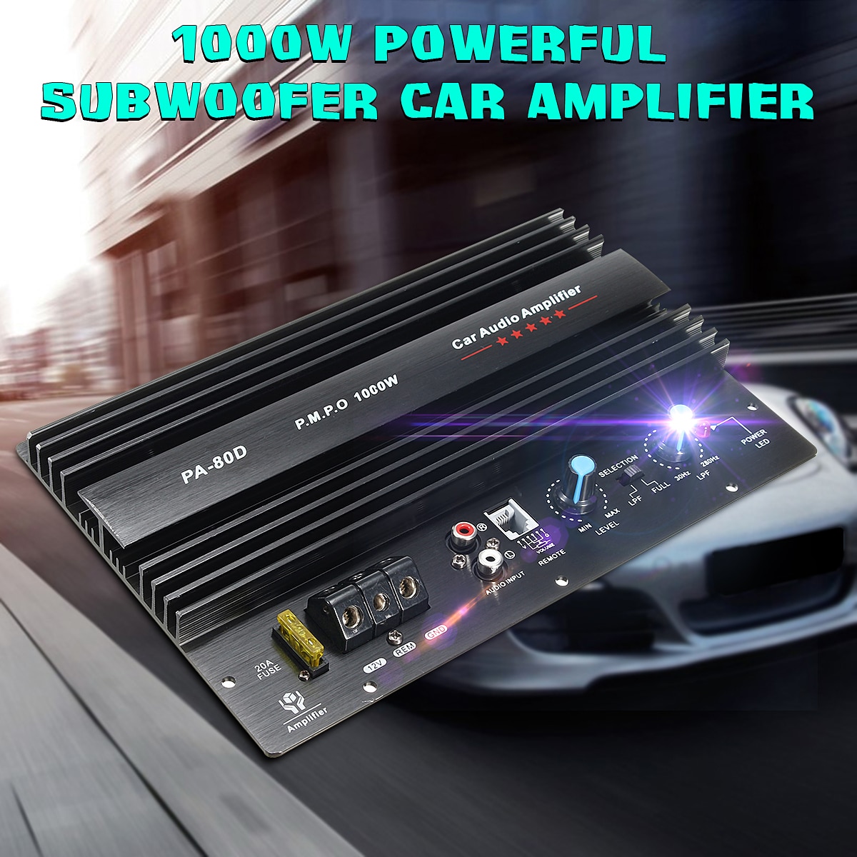 12V 1000W Mono Car Audio Power Amplifier Powerful Bass Subwoofers Amp PA-80D