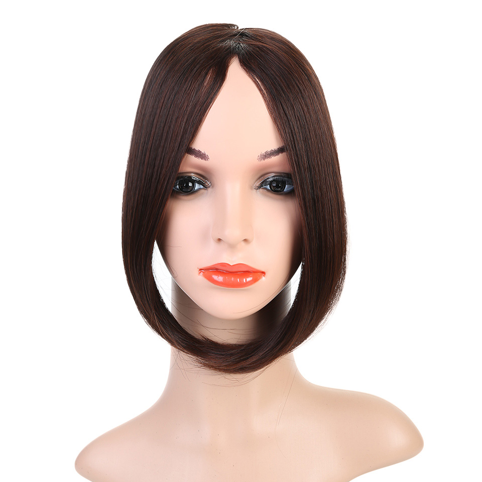 Lupu negro marrón medio flequillo mujer clip de pelo accesorios para el cabello pelo recto Roma Peluca de fibra sintética natural: 2I33