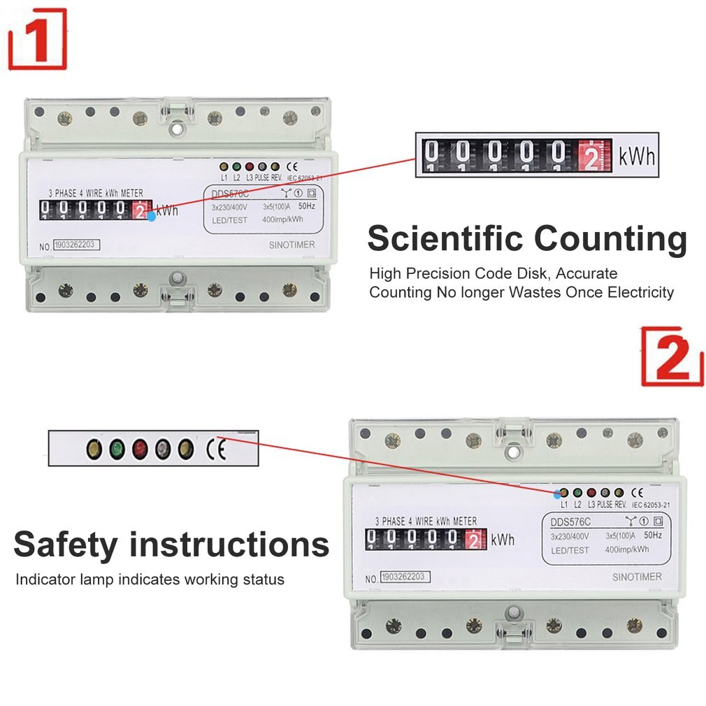 SINOTIMER DDS576C trifásico 7P 4 cables, contador de energía analógico, Monitor de potencia de simulación, carril DIN con salida de pulso