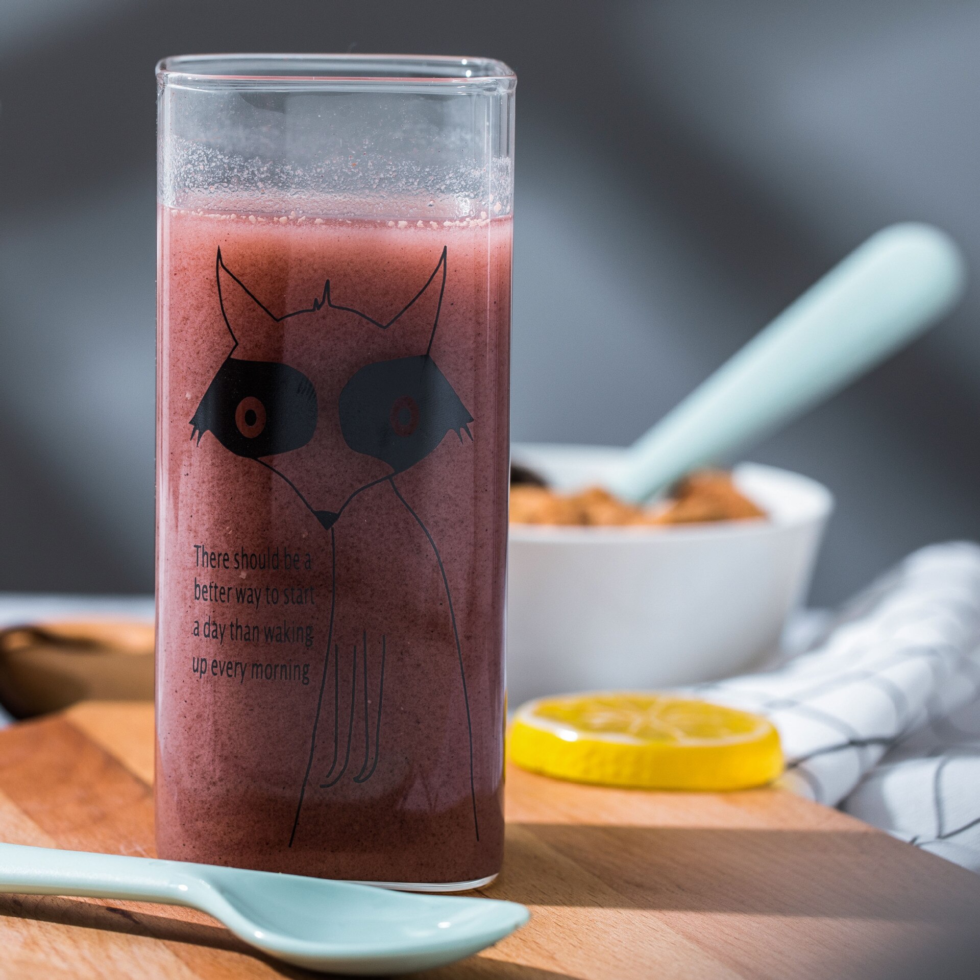 Transparent Cute Animal Pattern Glass Cup Household Coffee Milk Breakfast Drink Mug Student Square Cup Heat-resistant: Fox