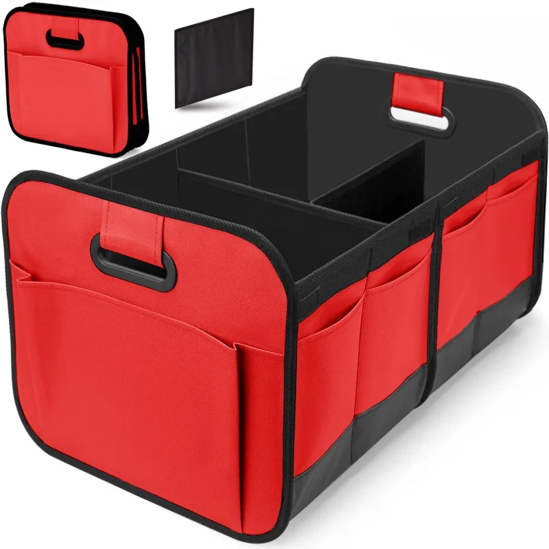 Organizador de maletero para almacenamiento de coches, organizadores de coches plegables con múltiples compartimentos, bañadores plegables e impermeables, dispositivo para coche, 1 ud.: Rojo
