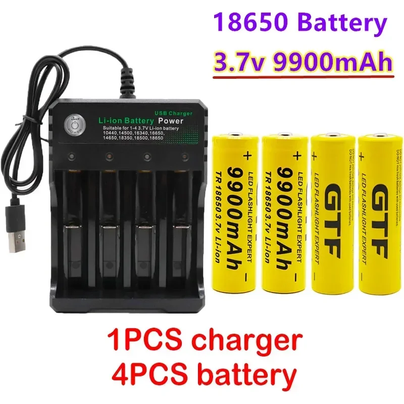 Batería de liion recargable de 3,7 V 9900 mAh para batería de linterna Led al por mayor + cargador USB: Azul