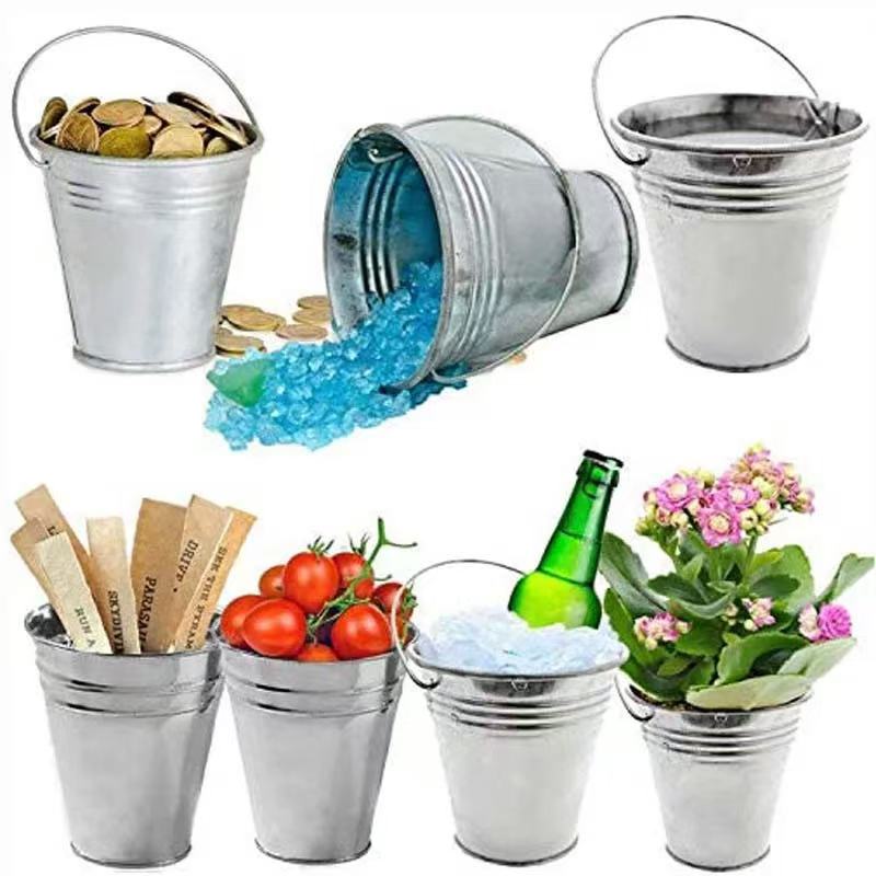 10 Pack Large Galvanized Metal Buckets with Handle 12.8*11.5CM- Unique Goody Baskets, Gr
