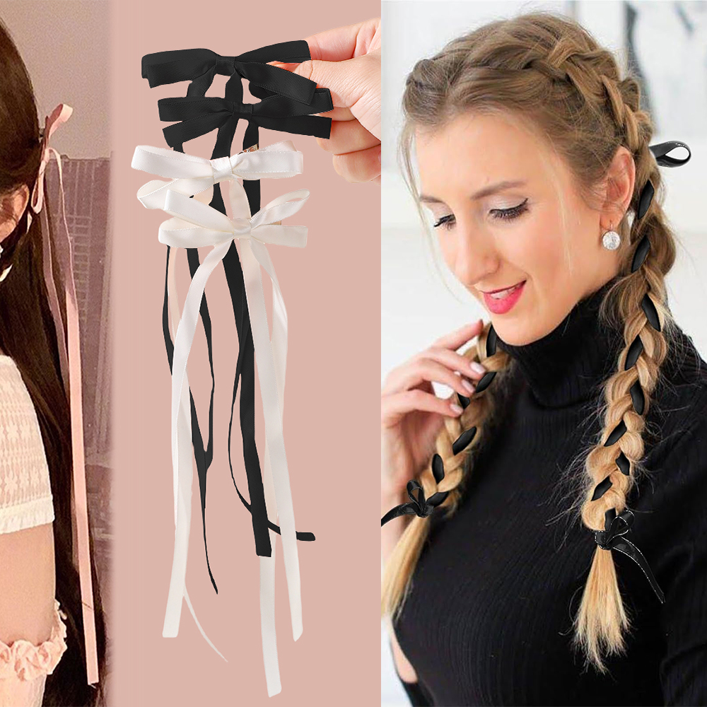 Horquilla con lazo para el pelo para mujer y niña, 2 piezas, cinta para el pelo, pinzas para la cabeza, lazo blanco y negro, accesorios para el cabello femenino