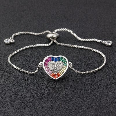 Romantico a Forma di Cuore Braccialetto di Rame CZ Regolabile Bracciali A Catena per Le Donne Ragazze migliore Cerimonia Nuziale Del Partito Di Compleanno del Regalo Dei Monili: argento