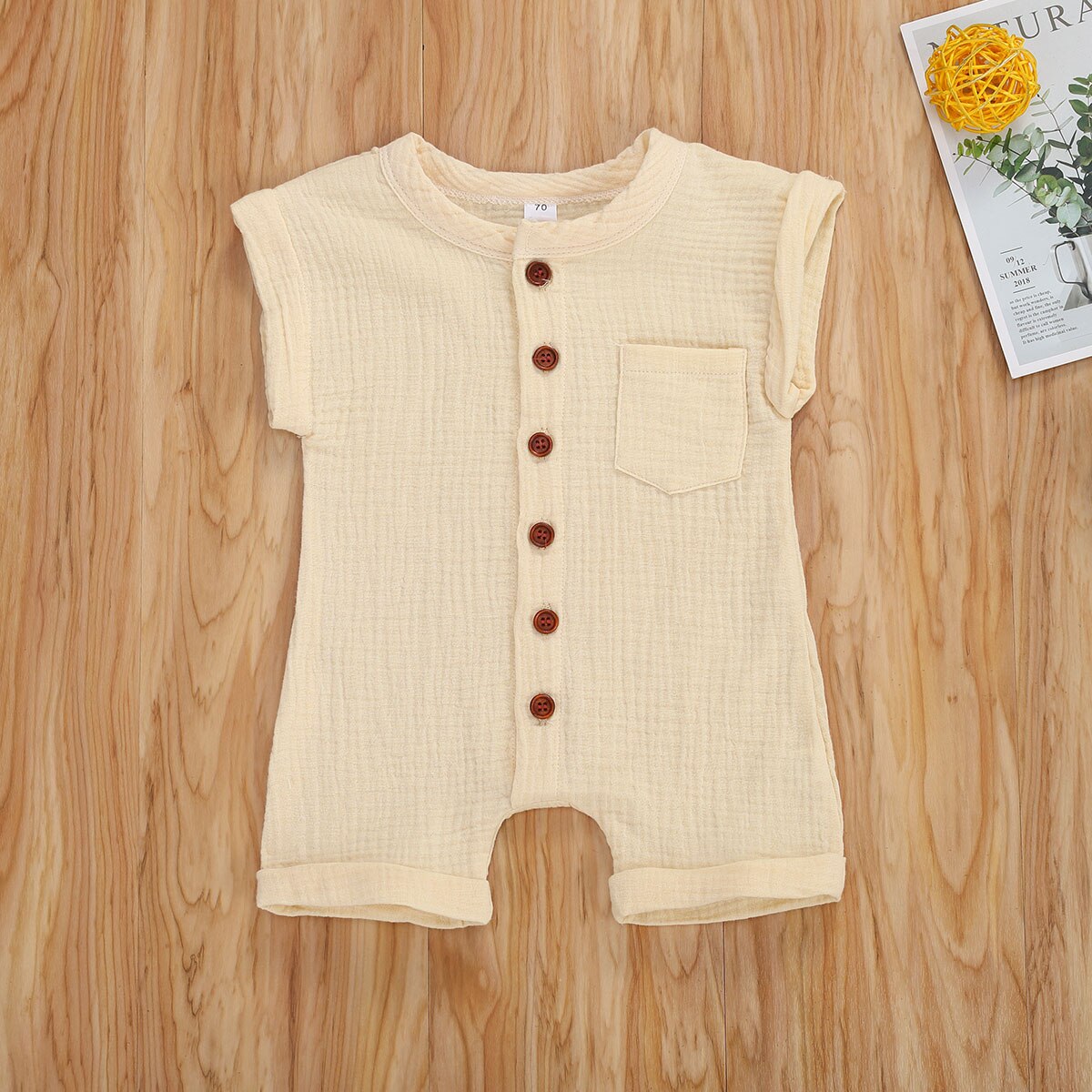 Baby Jongen Korte Mouwen Jumpsuit Zomer Mode Effen Kleur Single-Breasted Een Stuk Korte Broek