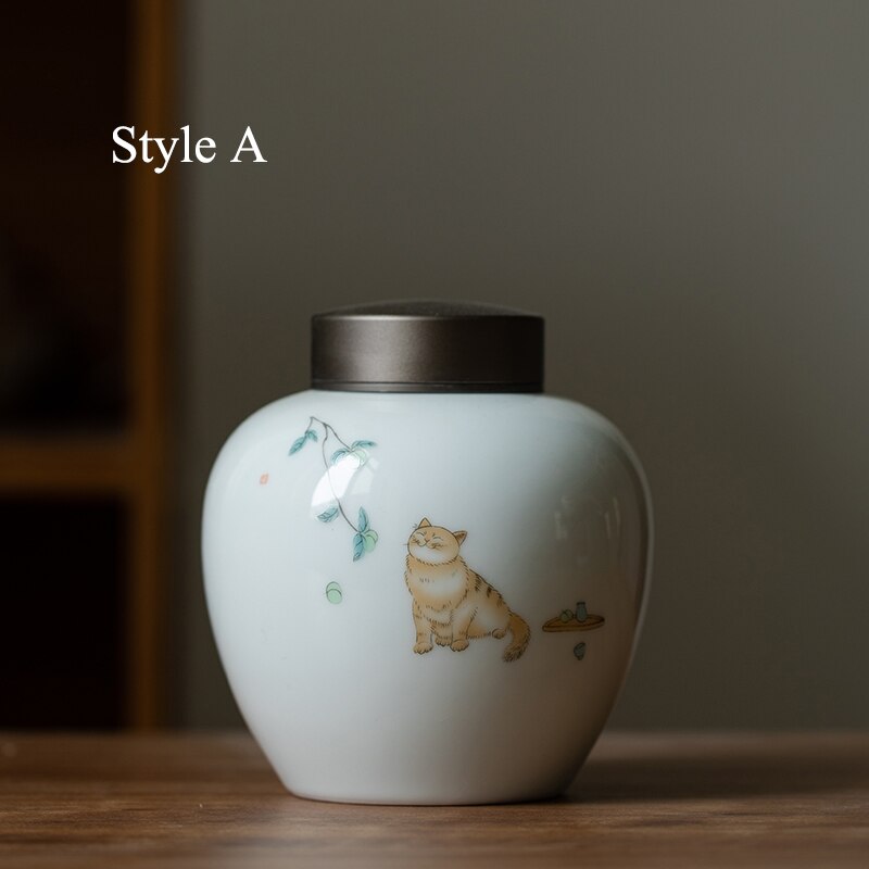 Luwu keramiske tebeholdere søde kat tebeholdere til opbevaring af te eller mad: Stil a