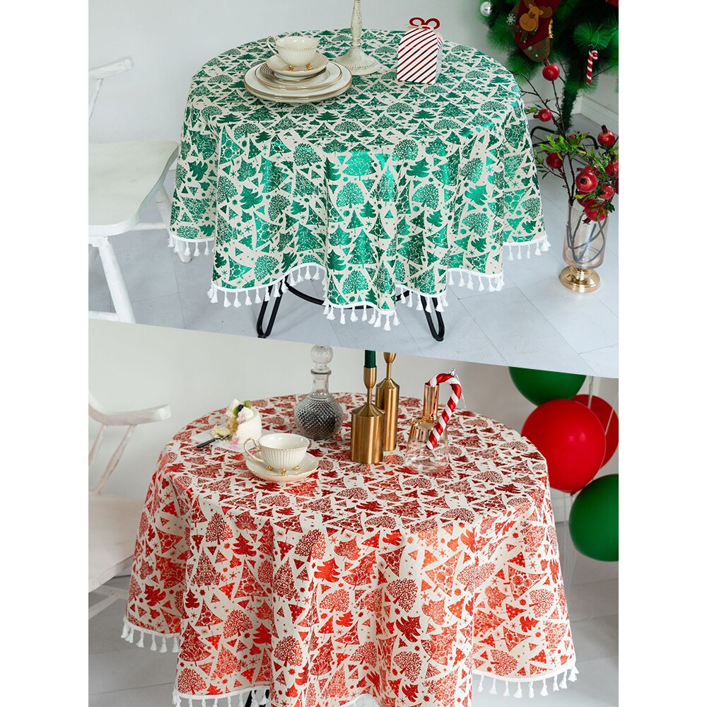 Round Linen Tablecloth Christmas Table Cloth Desk Cover Table Decoration Christmas Decor Decorations for Home Mantel De Navidad