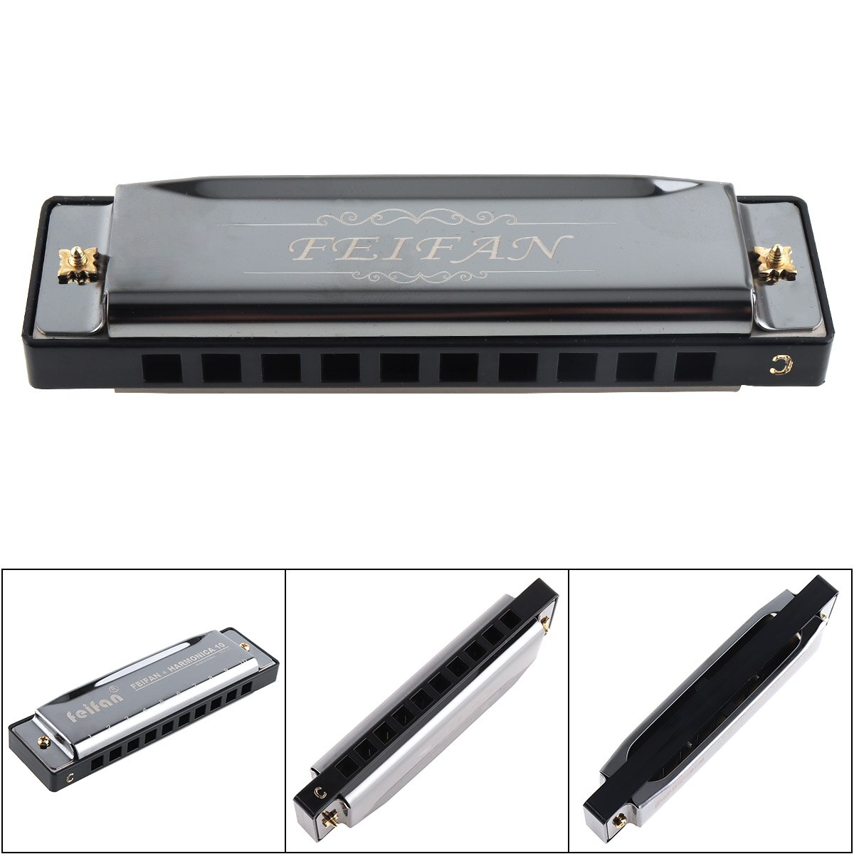 Harmonica 10 Holes 20 ToneC Matte Black Harmonica Blues Harp Mouth Organ Stainless Steel Musical Instrument for Beginner