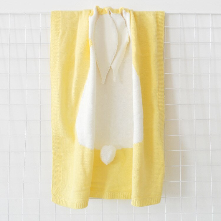 2019 nova marca bebe coelho cobertor estéreo toalha de ouvido primavera outono kniting soogan camisola colcha praia esteira do bebê algodão cobertor: Amarelo