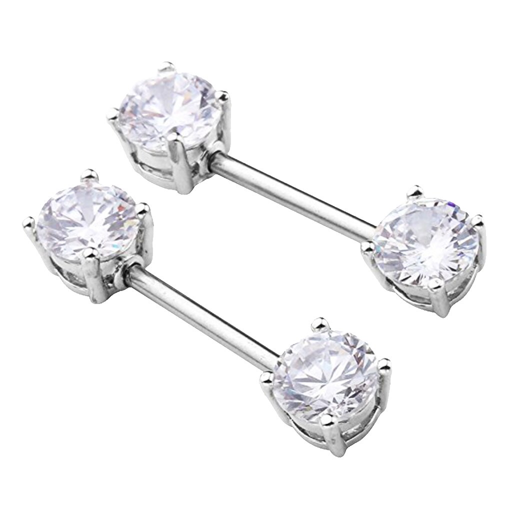 2 Stuks Zirconia Cz Kristal Tepel Ringen-Tepel Barbell Piercing Sieraden 10 Mm