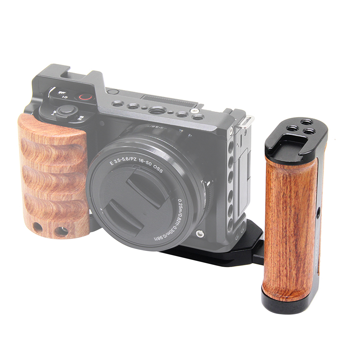 Quick Release L Plate Holder Wooden Handle Protective Hand Grip Camera Bracket ZVE10 Camera Cage Rig For Sony ZV-E10 DLSR Camera