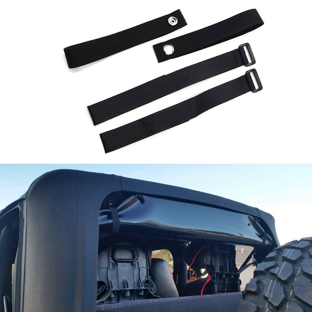 Correias da janela traseira para jeep wrangler jk jku alças superiores macias tiedown cintas ajustáveis (4 pces)