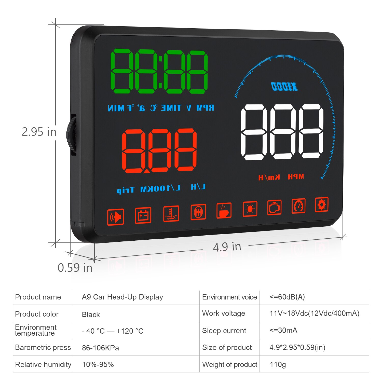 WYING Affichage Tête Haute Voiture OBDII EUOBD Pare-Brise Projecteur HUD Changement Rappel Temp D'eau TR/MIN consommation alarme de vitesse