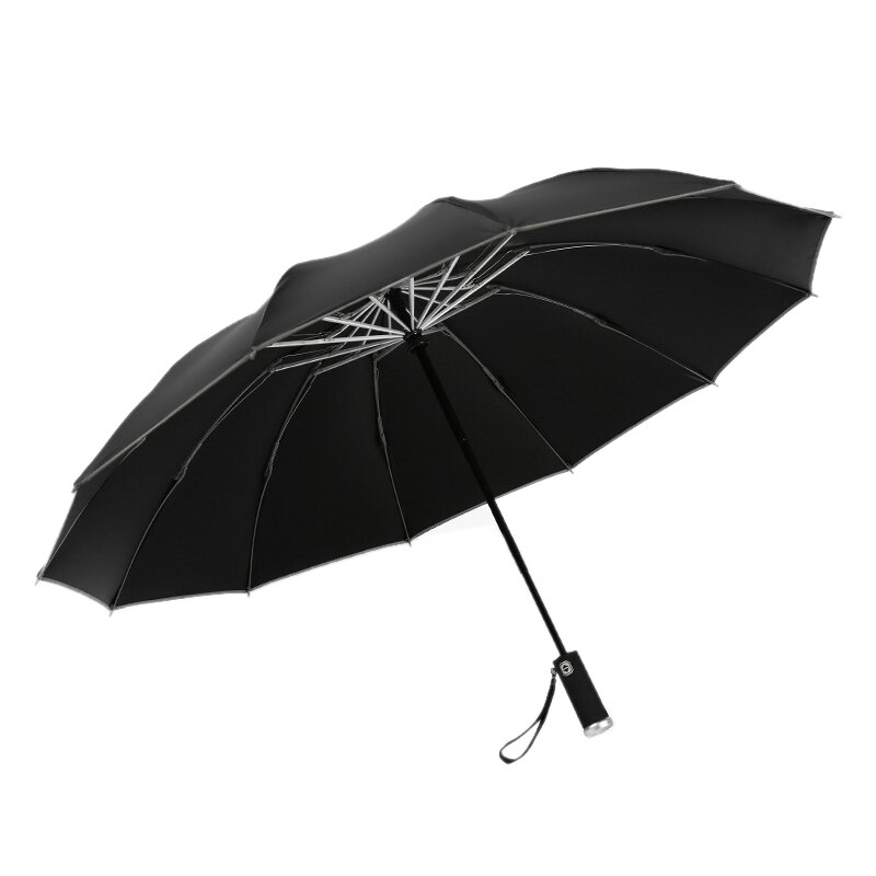Automatic Umbrella With Light LED Windproof Umbrella Folding Umbrellas 12K Men Women UV Parasol: black