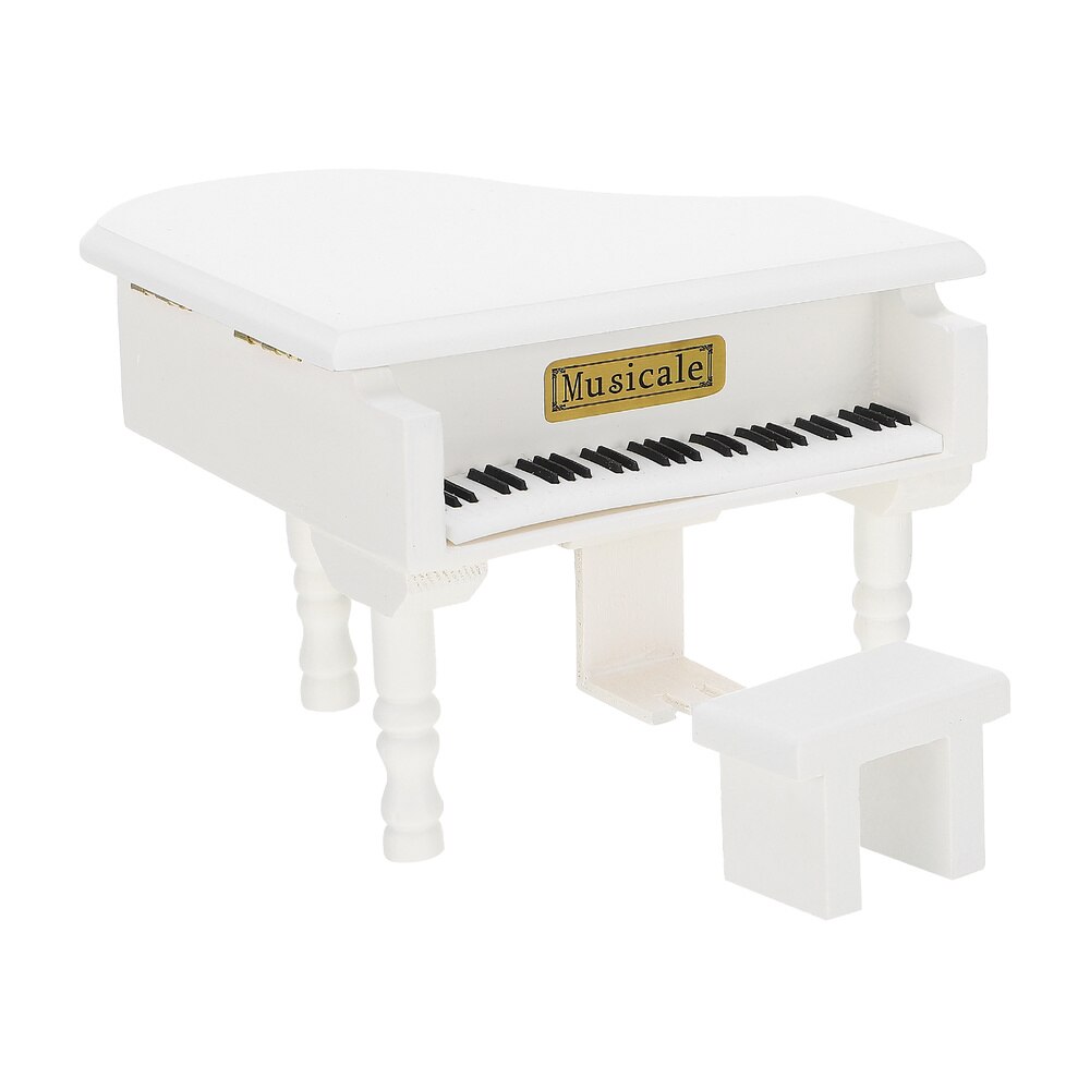 1Pc Desktop Piano Box Adornment Mini Wooden Piano Melody Box: White