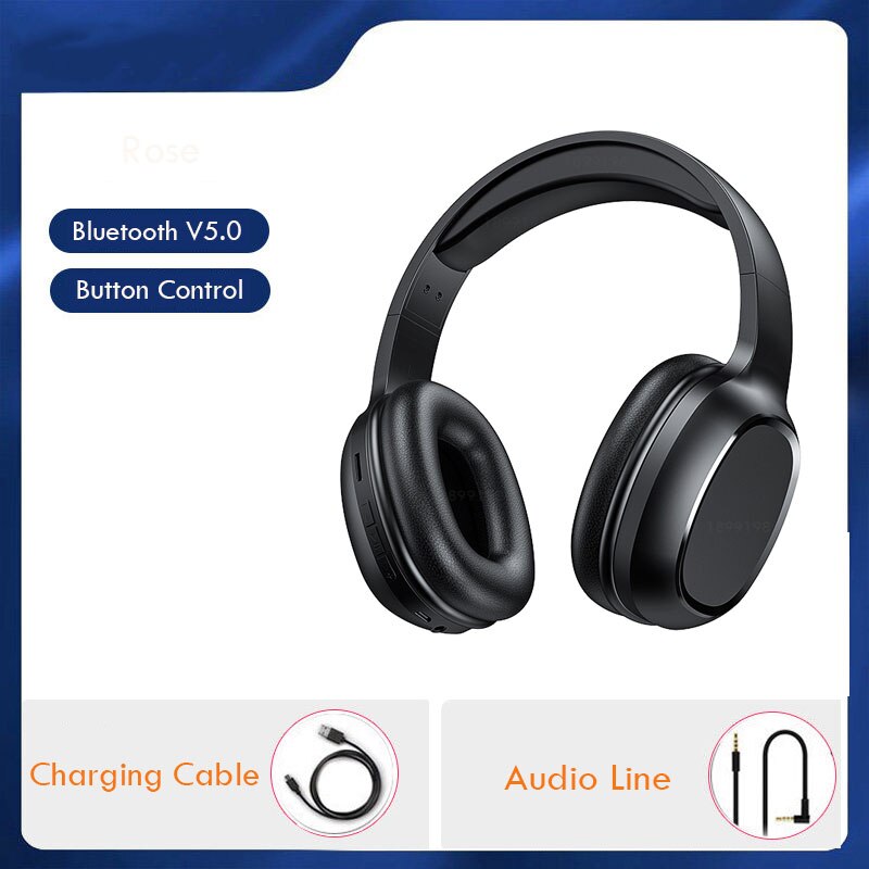 HiFi Stereo Bluetooth Headphone with Mic Foldable Wireless Headset Gaming Earphone for Phone Tablet Support FM Radio and TF Card: Black 2