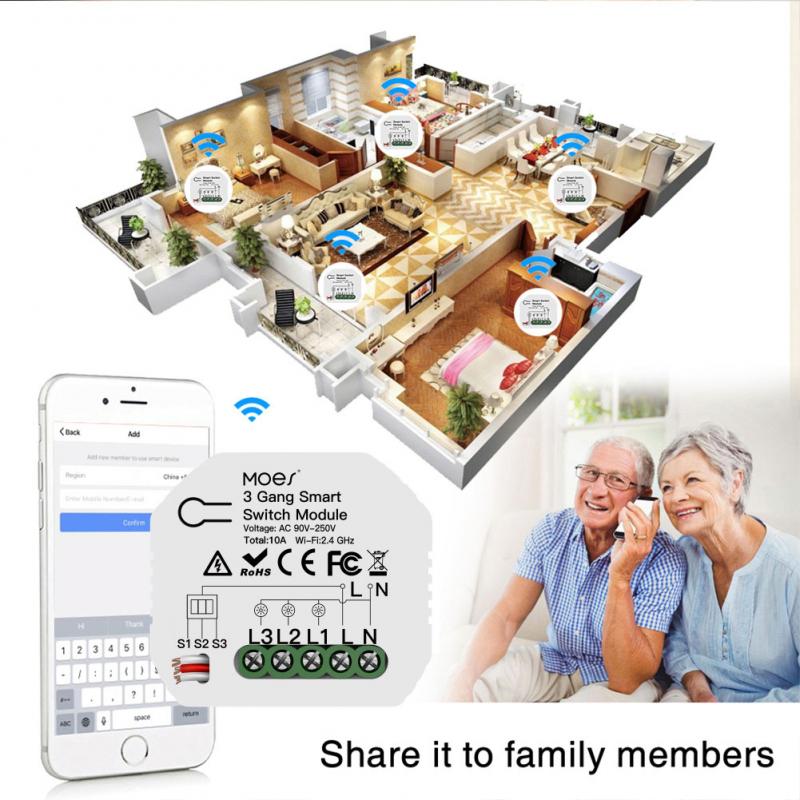 WiFi Module de commutateur de lumière intelligente contrôle de la maison intelligente 3 gangs 1/2 voies Mini Module de commutateur bricolage famille Tuya/commutateur Intelligent Intelligent