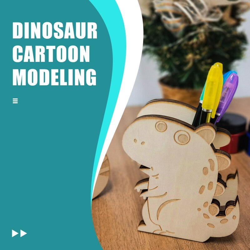 Dxab Leuke Potlood Houder Desktop Container Tijger/Dinosaurus Wood Craft Voor Kids Studenten