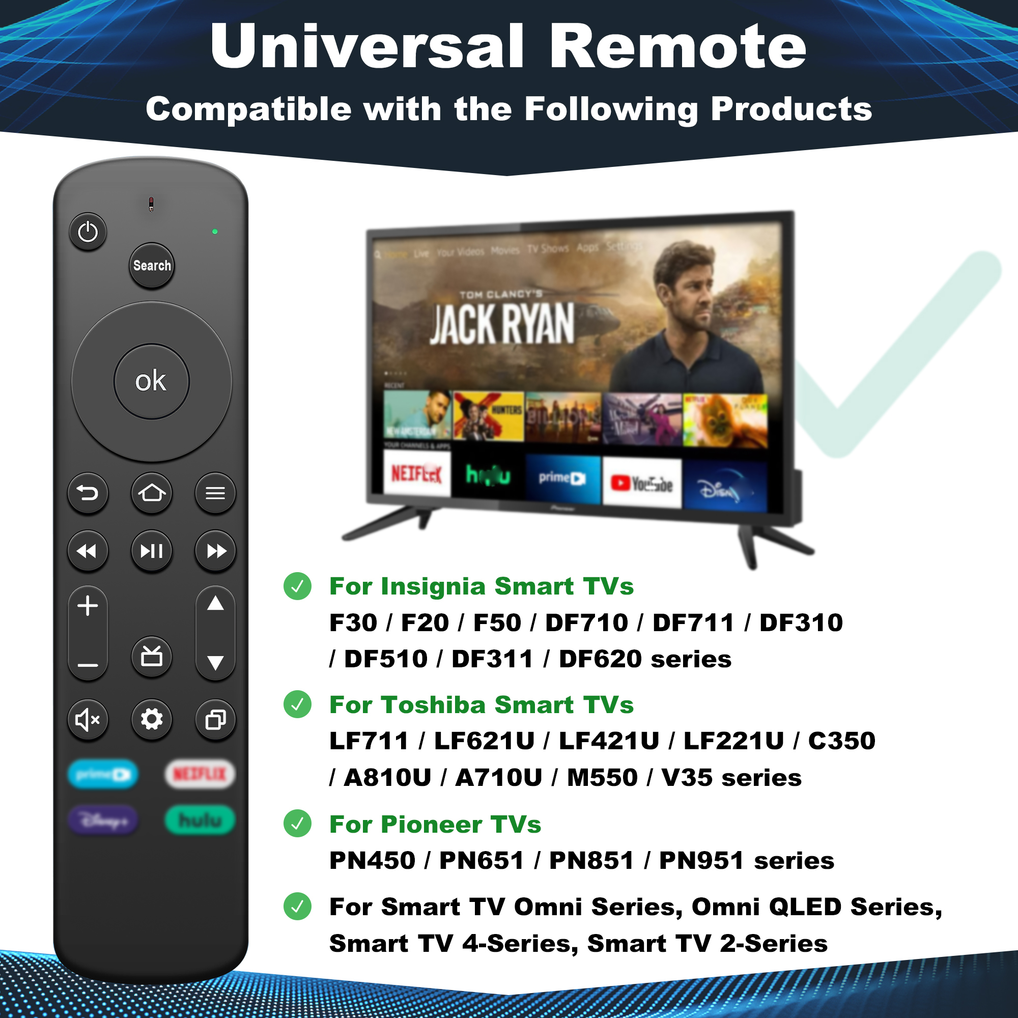 pilot zdalnego sterowania na podczerwień kompatybilny z serią Omni QLED pasujący robić telewizorów Toshiba sprytny TV Zamienny pilot NS-RCFNA-21 NS-RCFNA-19 CT-95018