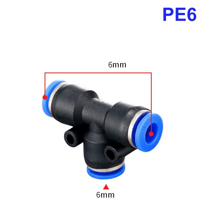 3 Way T shaped Tee Pneumatic PE 4mm to 16mm OD Hose Tube Push In Air Gas Fitting Quick Fittings Connector Adapters: PE6