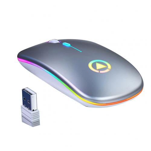 Rechargeable Wireless Mouse Computer Silent Colorful LED Mice Optical Ergonomic Gaming Mouse For Home Office PC Laptop: Grey