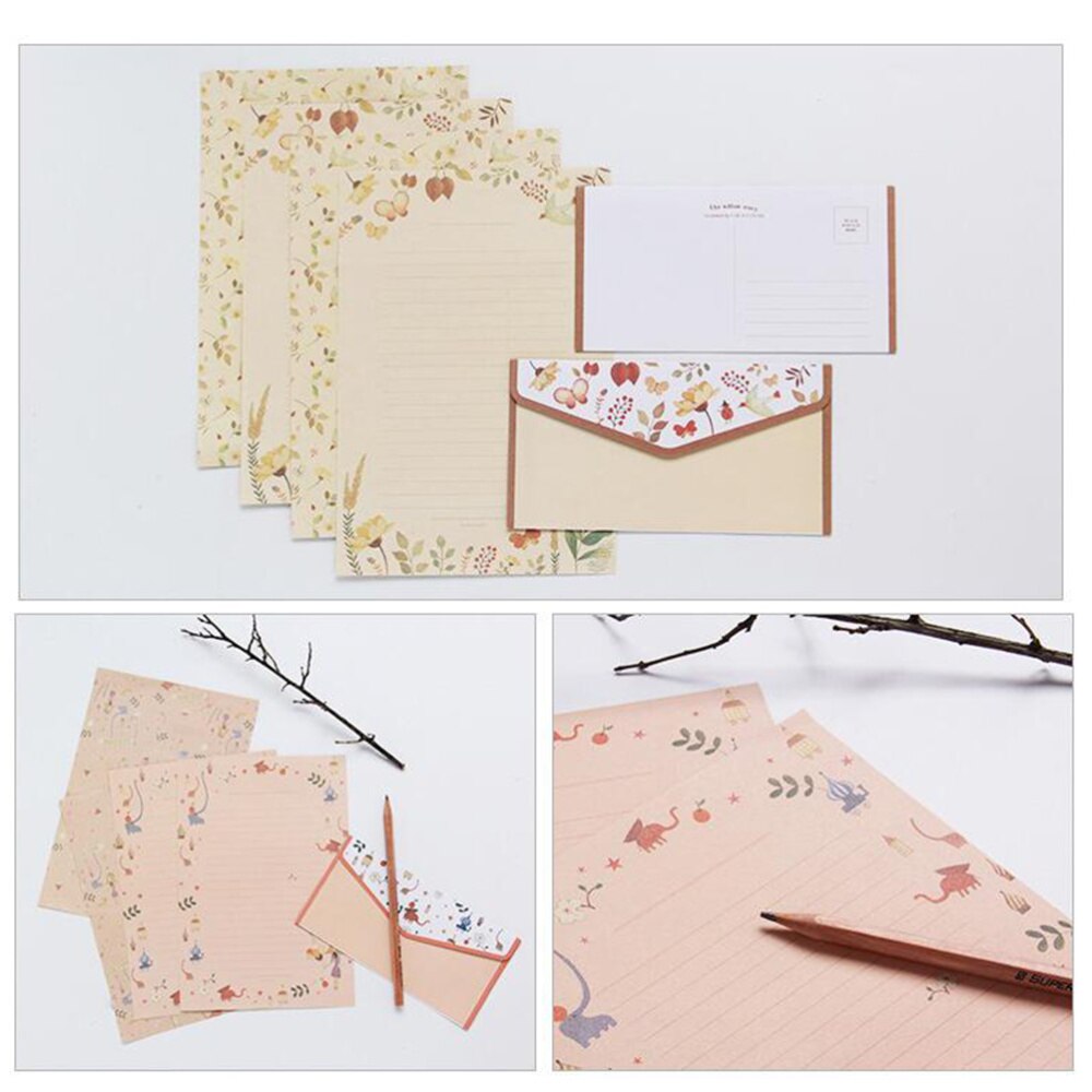 Sobres con estampado de flores y papel de letras, Kit de sobres de papelería para escritura encantadora, 5 Juegos/45 Uds., colores variados