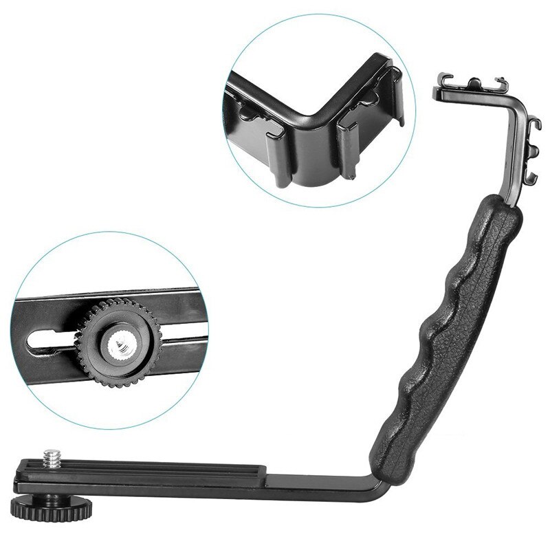 Mool Universele Microfoon Stand L Bracket Camera Grip Met 2 Shoe Mounts Voor Zhiyun Glad Q/3/dji Osmo/Reed Videomicro